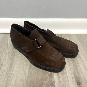 Arche Wedges Women’s 40 Brown Suede Leather Platform Loafer Hook & Loop Buckle